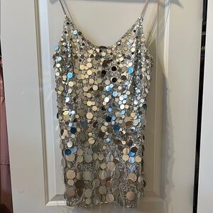 Silver Sequin Sleeveless Dress